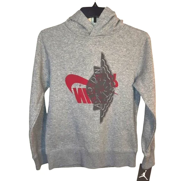 NWT YOUTH Nike Air Jordan Remix Sideways Upside Down Futura Pullover Hoodie GREY
